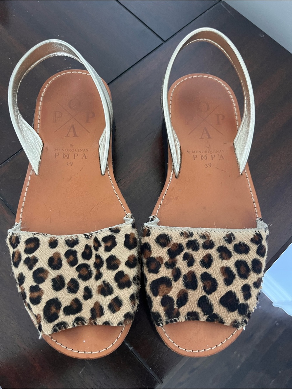 Pepa Menorquinas Leopard Print Leather Slingback Sandals - Size 39